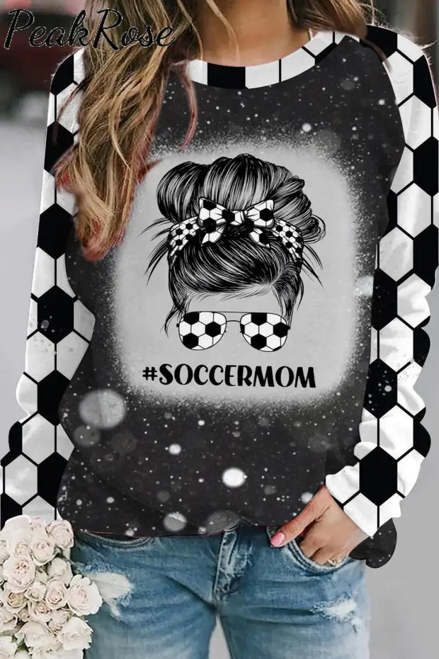 Soccer Mom Messy Bun Print Bleached Sweatshirt