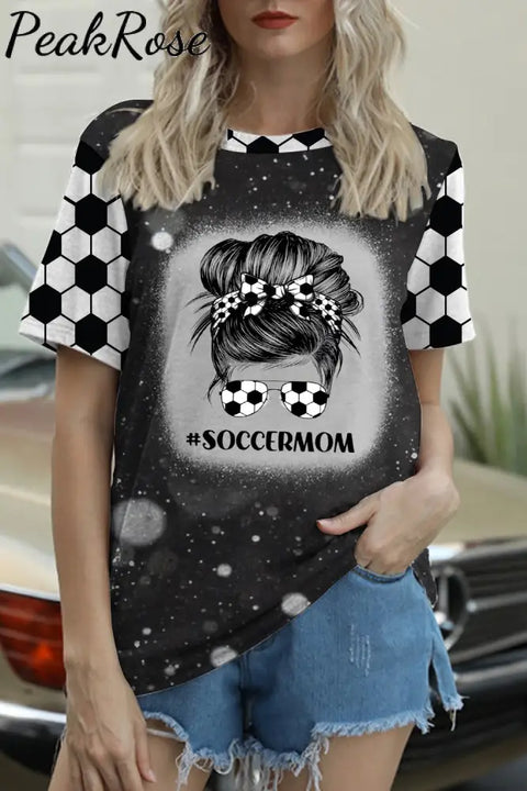 Soccer Mom Messy Bun Print Bleached T-Shirt S / Black T-Shirt