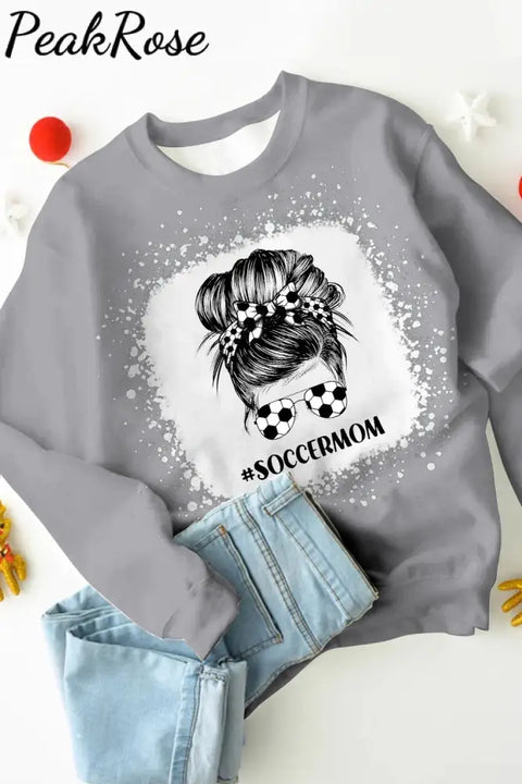 Soccer Mom Messy Bun Print Grey Sweatshirt