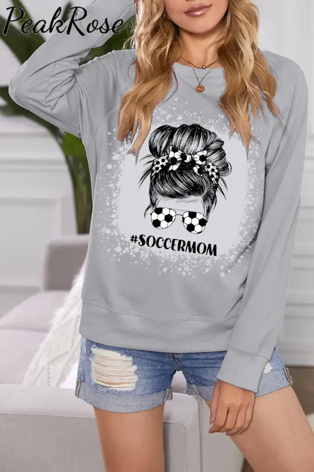 Soccer Mom Messy Bun Print Grey Sweatshirt S /