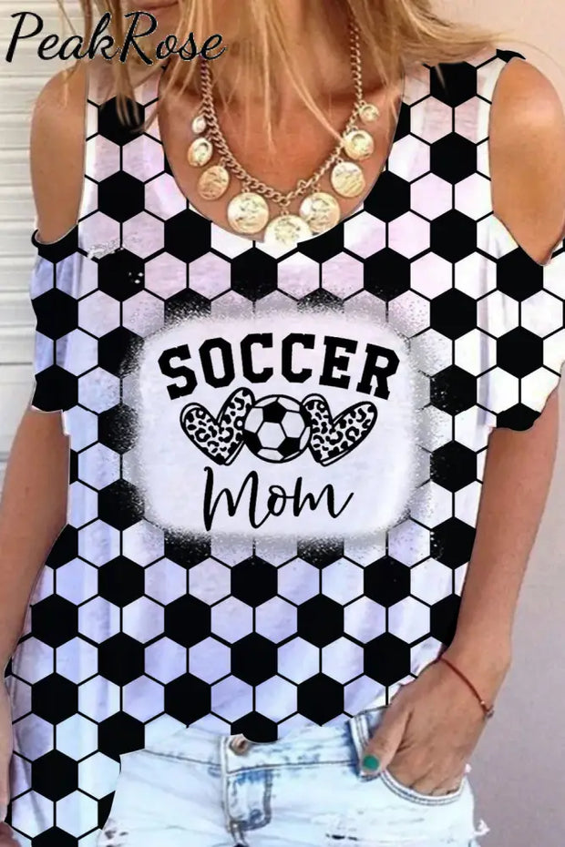 Soccer Mom Print Cold Shoulder T-Shirt T-Shirt