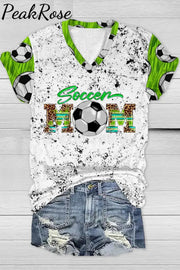 Soccer Mom Print V Neck T-Shirt T-Shirt