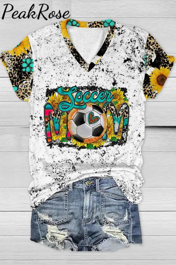 Soccer Mom Print V Neck T-Shirt T-Shirt