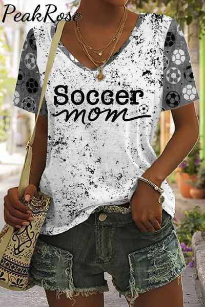 Soccer Mom Printed Tie-Dye V Neck T-Shirt T-Shirt