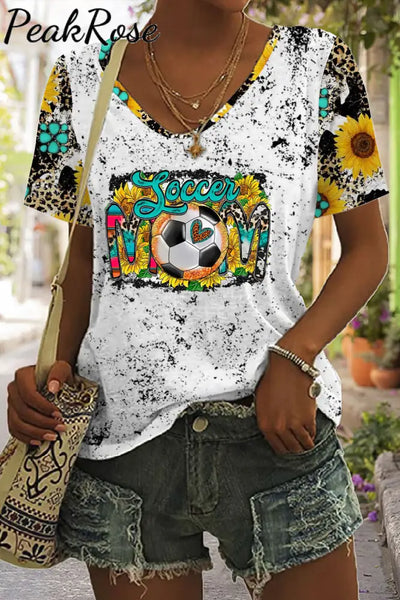 Soccer Mom Printed Tie-Dye V Neck T-Shirt T-Shirt