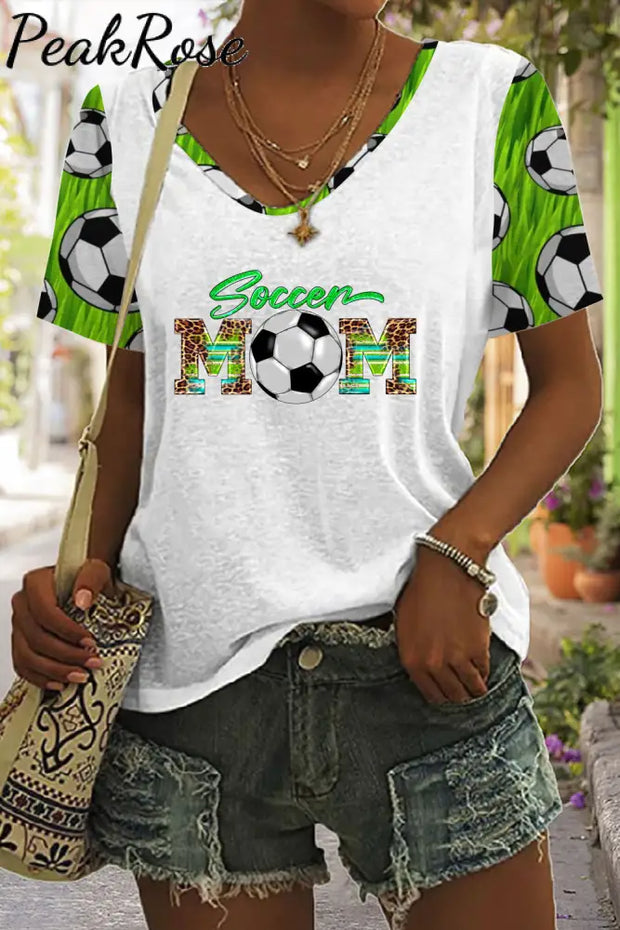 Soccer Mom Printed Tie-Dye V Neck T-Shirt T-Shirt