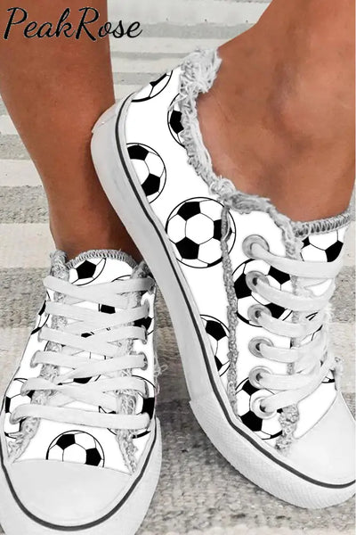 Soccer Print Shoes Canvas Sneakers White / 3.5(35)