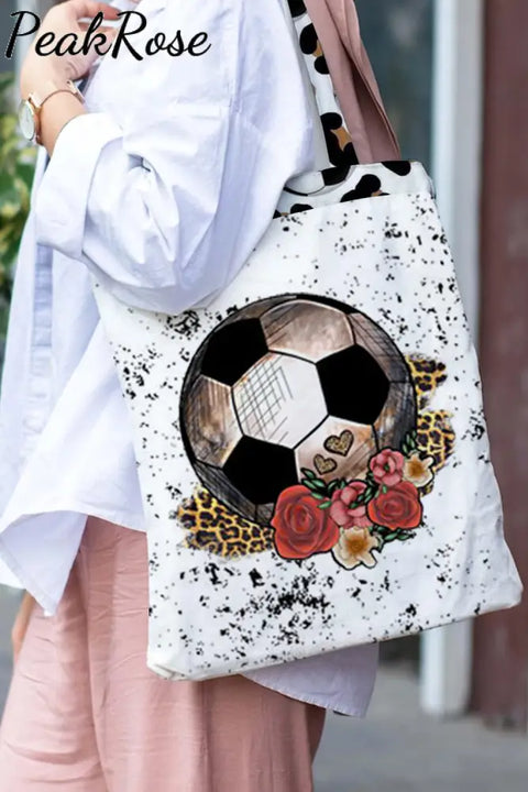 Soccer Rose Leopard Print Tote Bag