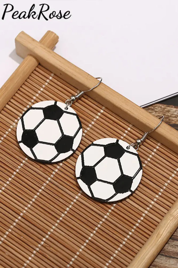 Soccer Shape Print Wood Earrings