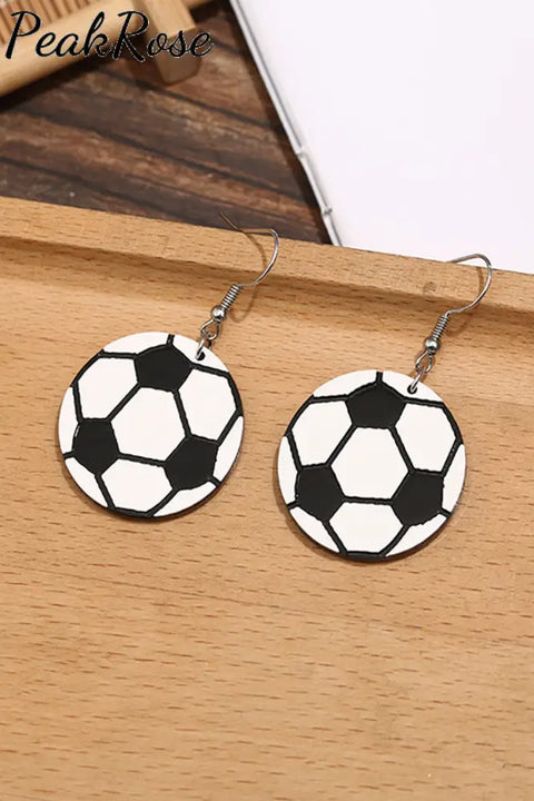 Soccer Shape Print Wood Earrings