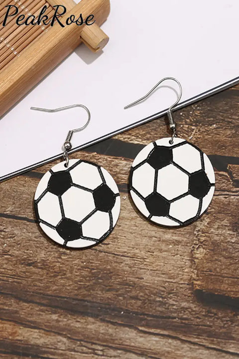 Soccer Shape Print Wood Earrings One-Size /