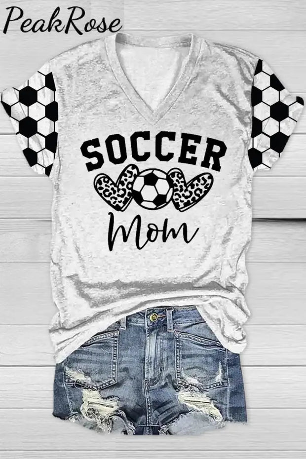 Soccer Sister Heart Plaid Print V-Neck T-Shirt T-Shirt