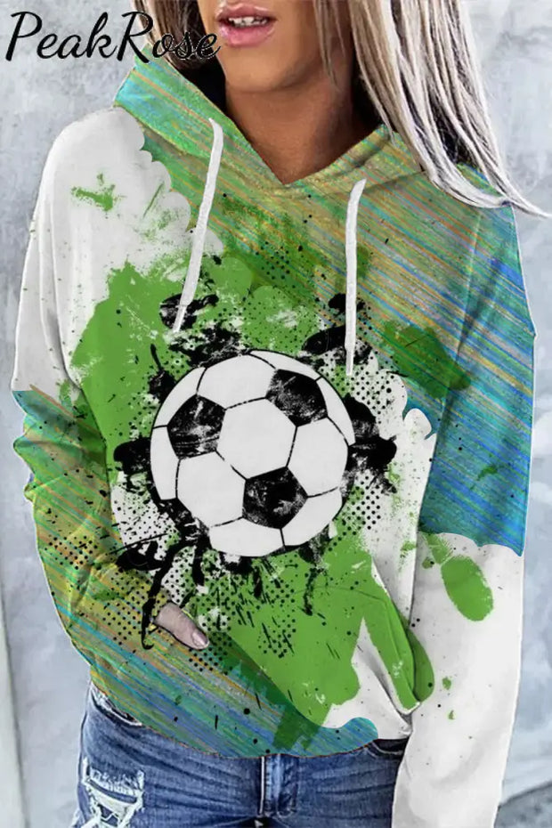 Soccer Splash Ink Green Oil Color Printing And Dyeing Hoodie