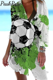 Soccer Splash Ink Green Oil Color Printing And Dyeing Print Patch Front Pockets Shirt