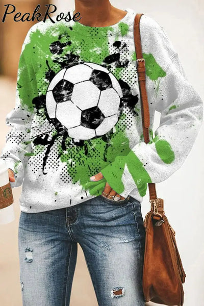 Soccer Splash Ink Green Oil Color Printing And Dyeing Print Sweatshirt