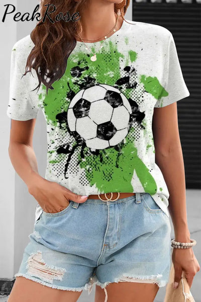 Soccer Splash Ink Green Oil Color Printing And Dyeing Print T-Shirt T-Shirt