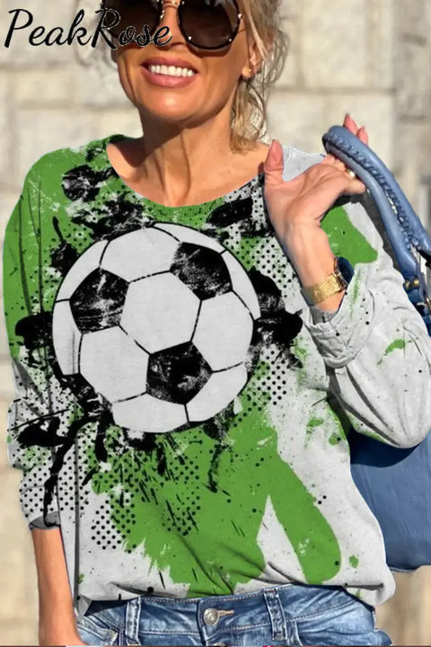 Soccer Splash Ink Green Oil Color Printing And Dyeing Sweatshirt