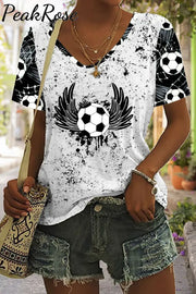 Soccer Wings Print Tie-Dye V Neck T-Shirt T-Shirt