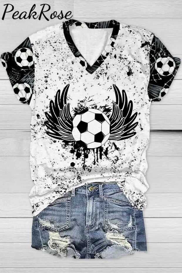 Soccer Wings Print V Neck T-Shirt T-Shirt