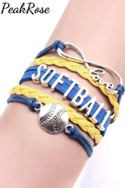 Softball Alphabet Wax Thread Hand Woven Bracelet One-Size / Yellow & Blue Bracelets