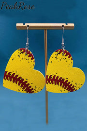 Softball Style Wooden Heart-Shaped Earrings One-Size