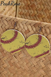 Softball Style Wooden Round Earrings