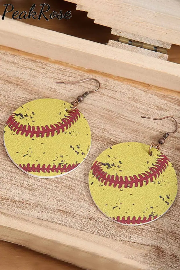 Softball Style Wooden Round Earrings