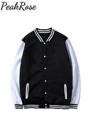 Solid Color Baseball Jacket Black / S