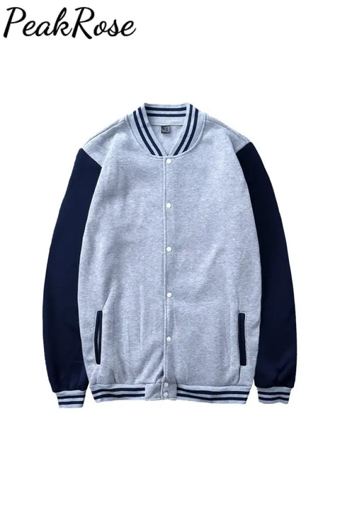 Solid Color Baseball Jacket Grey / S