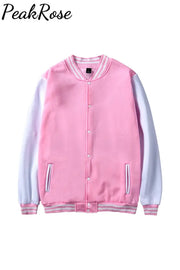 Solid Color Baseball Jacket Pink / S