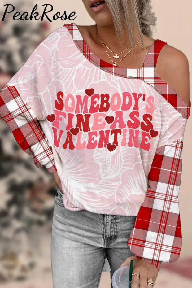 Somebody’s Fine Ass Red Plaid Sleeve Off-Shoulder Blouse