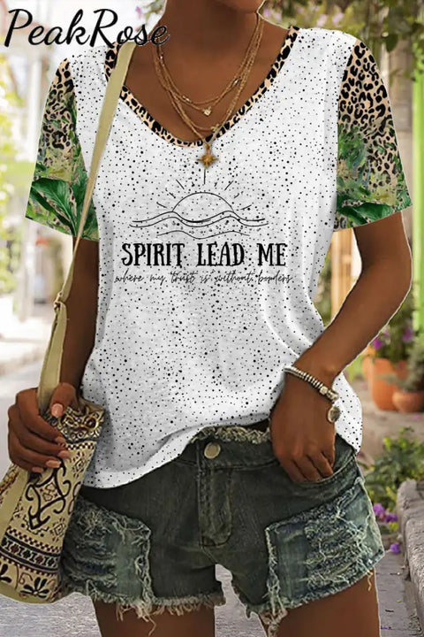 Spirit Lead Me Christian Leopard Print V-Neck T-Shirt T-Shirt