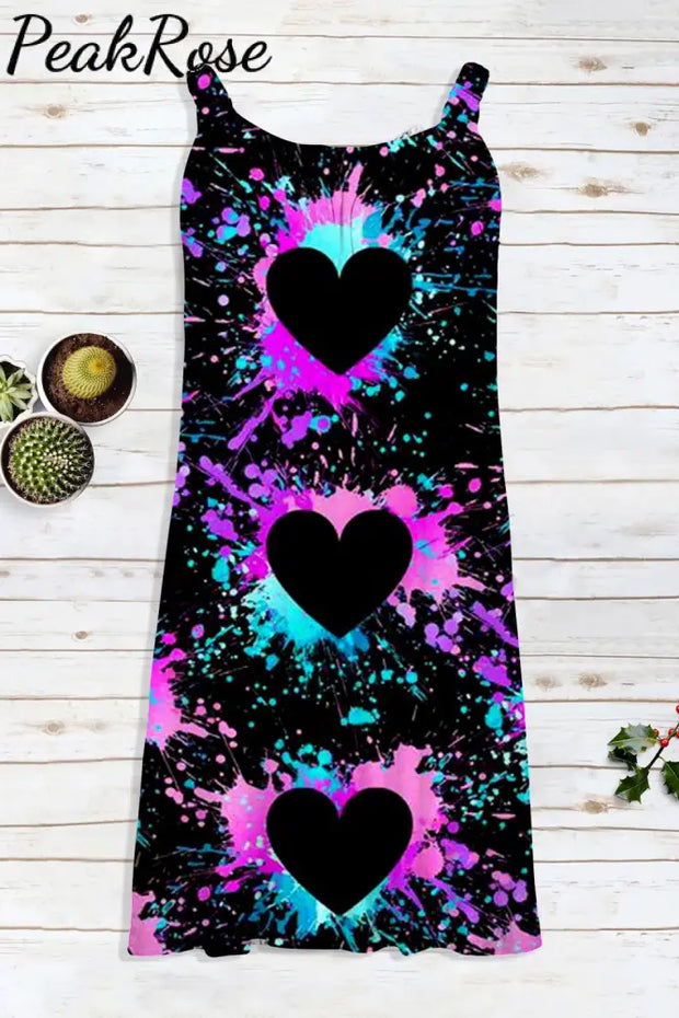 Splash-Ink Love Heart Black Beach Sleeveless Dress