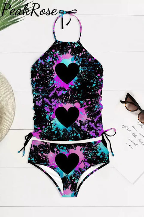 Splash-Ink Love Heart Black Bikini Swimsuit