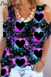 Splash-Ink Love Heart Black Cold Shoulder T-Shirt S /