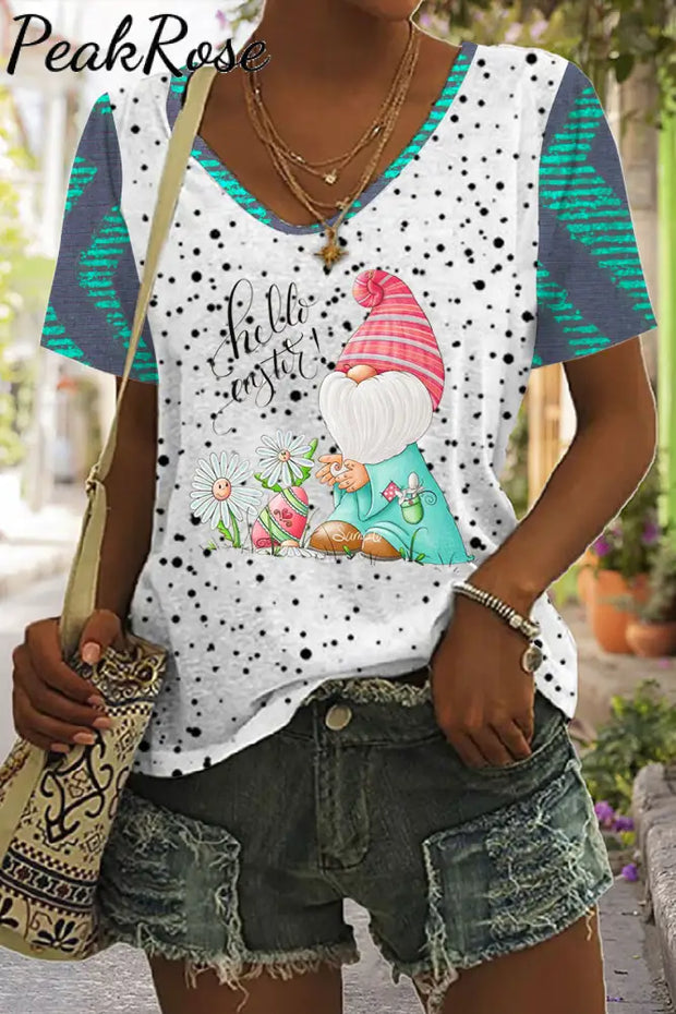 Spotted Shading Elf Egg Flower V Neck T-Shirt