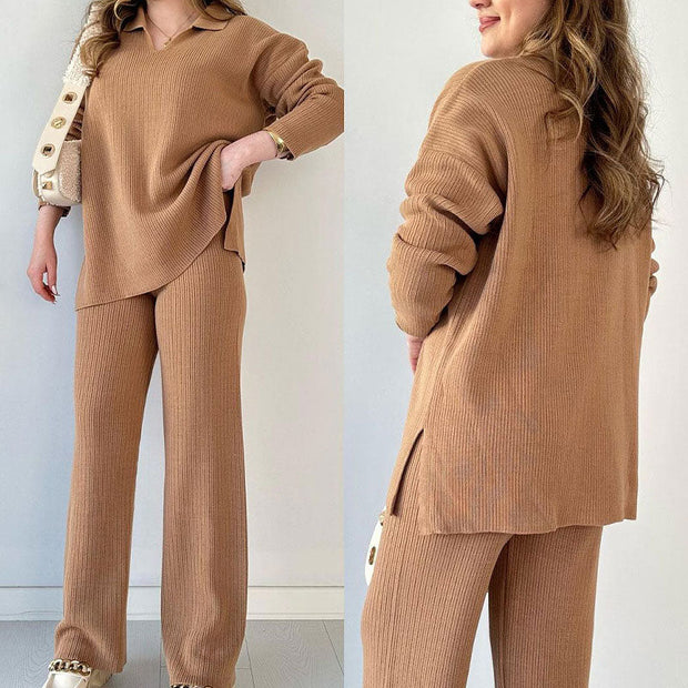 🔥New Year Sale 50% OFF🎁V-Neck Casual Slit Knitted Two-Piece Set