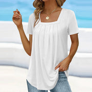 Square Neck Solid Color Short Sleeve T-Shirt - Chic & Elegant Style