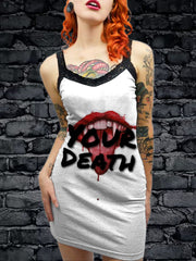 Women's Vintage Gothic Horror Art Illustration Printed Cotton Slim Fit Suspender Dress