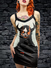 Women's Vintage Gothic Horror Art Illustration Printed Cotton Slim Fit Suspender Dress