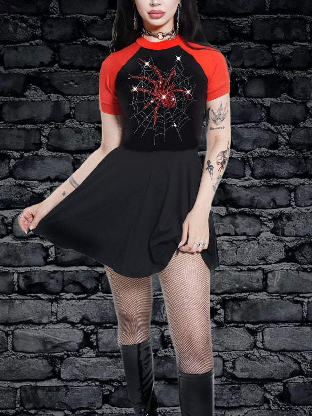 Women's Gothic Spider Print Short Sleeve Dress