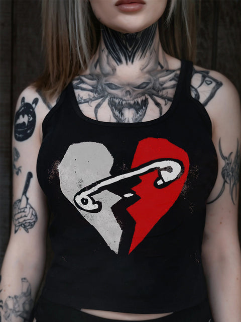 Women's Gothic Heart Print Slim Fit Tank Top