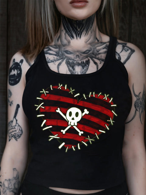 Women's Gothic Heart Print Slim Fit Tank Top