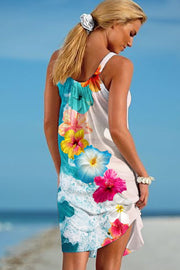 Women's Summer Hawaiian Beach Print Casual Suspender Dress