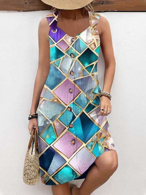 Women's Abstract Art Geometric Print Casual Sling Dress