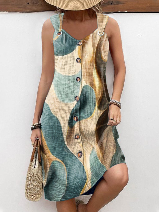 Women's Abstract Geometric Art Print Casual Slip Dress