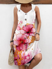 Women's Vintage Art Floral Print Casual Suspender Dress