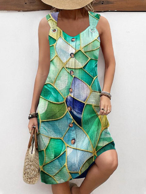 Women's Abstract Art Geometric Print Casual Sling Dress