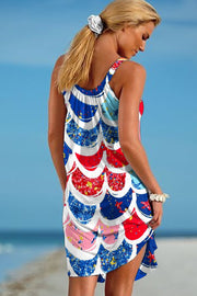 Women Summer Geometric Sequin Printed Casual Beach Dress