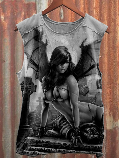 Unisex Horror Skull Art Illustration Printed Casual Cotton Tank Top